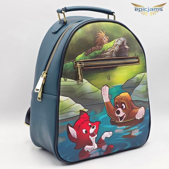 Loungefly Disney Fox and the Hound Splash Blue Mini Backpack Bag New - Picture 2 of 6